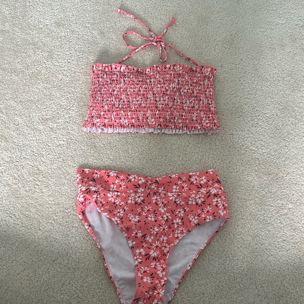Pink Flowered Top and Bottom Bikini